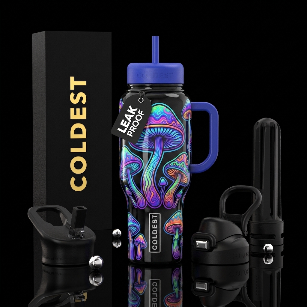 Magic mushrooms, glossy, glowie, psychedelic,groov... water bottle design