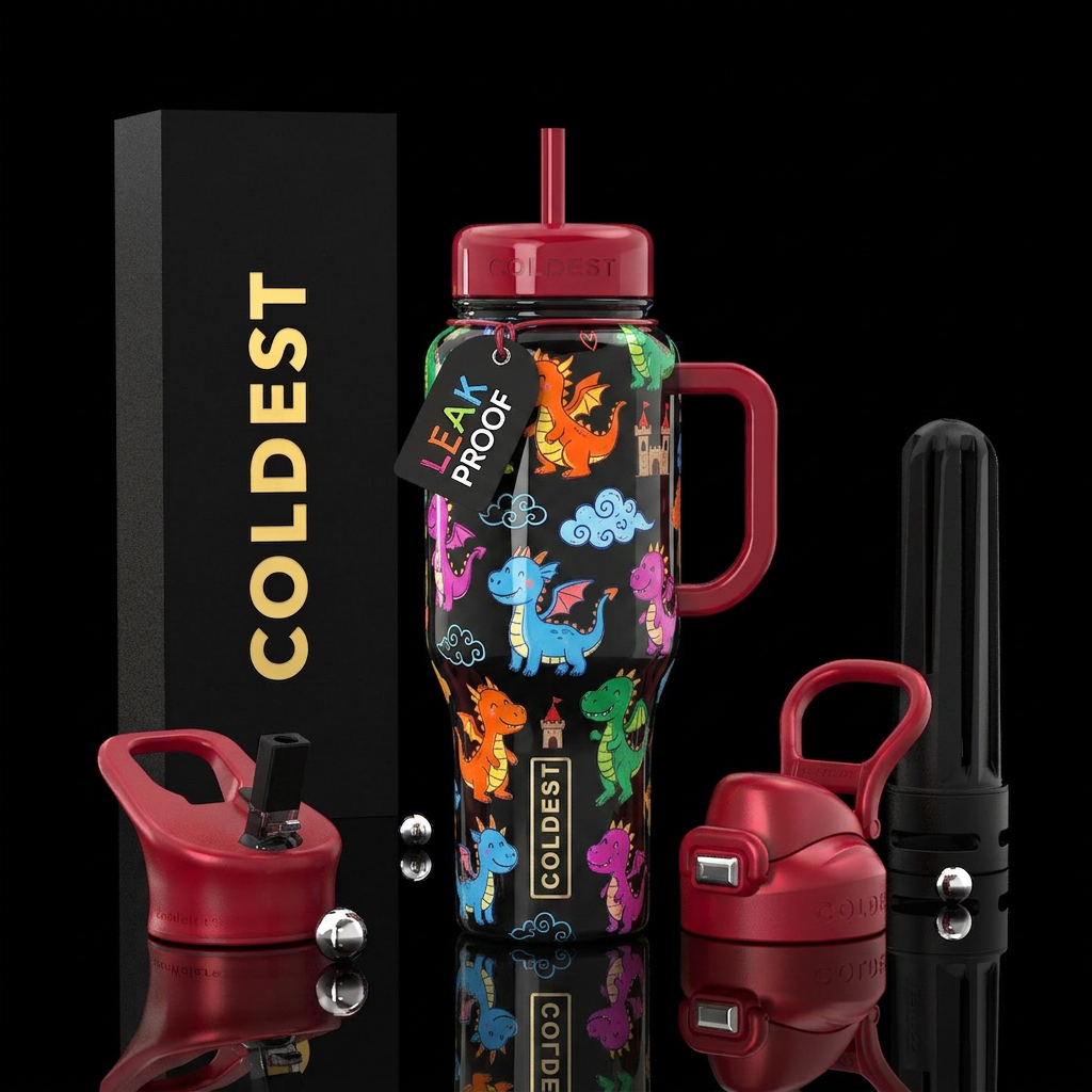 Child's drawings of dragons, cute, colorful, gloss... water bottle design