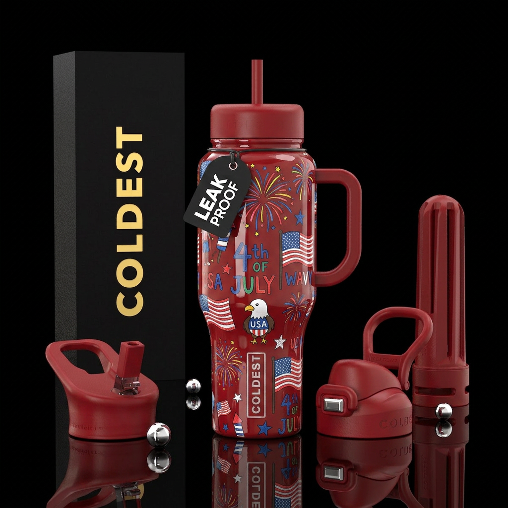 Kids drawings of 4th of July, glossy water bottle design