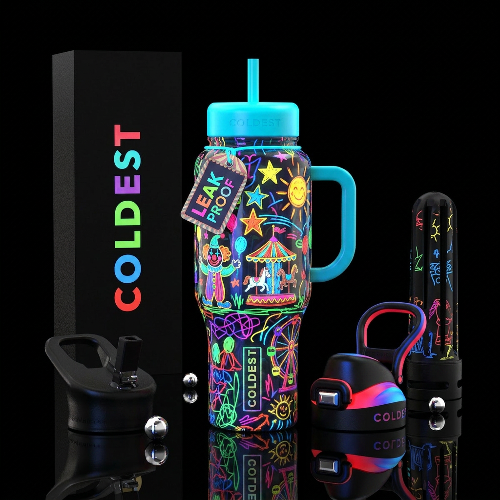 Child's drawings, carnival glossy, glowie water bottle design