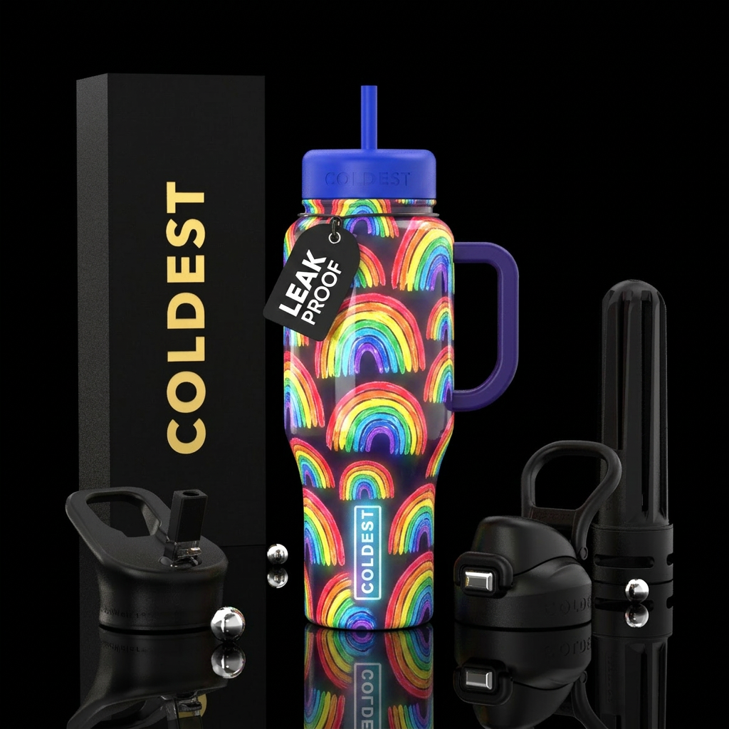 Child's drawings rainbows, glossy, glowie water bottle design