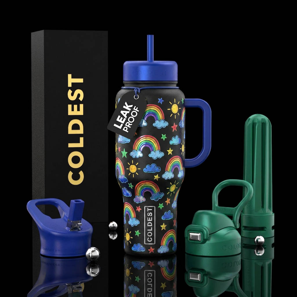 Child's drawings rainbows, glossy, glowie water bottle design
