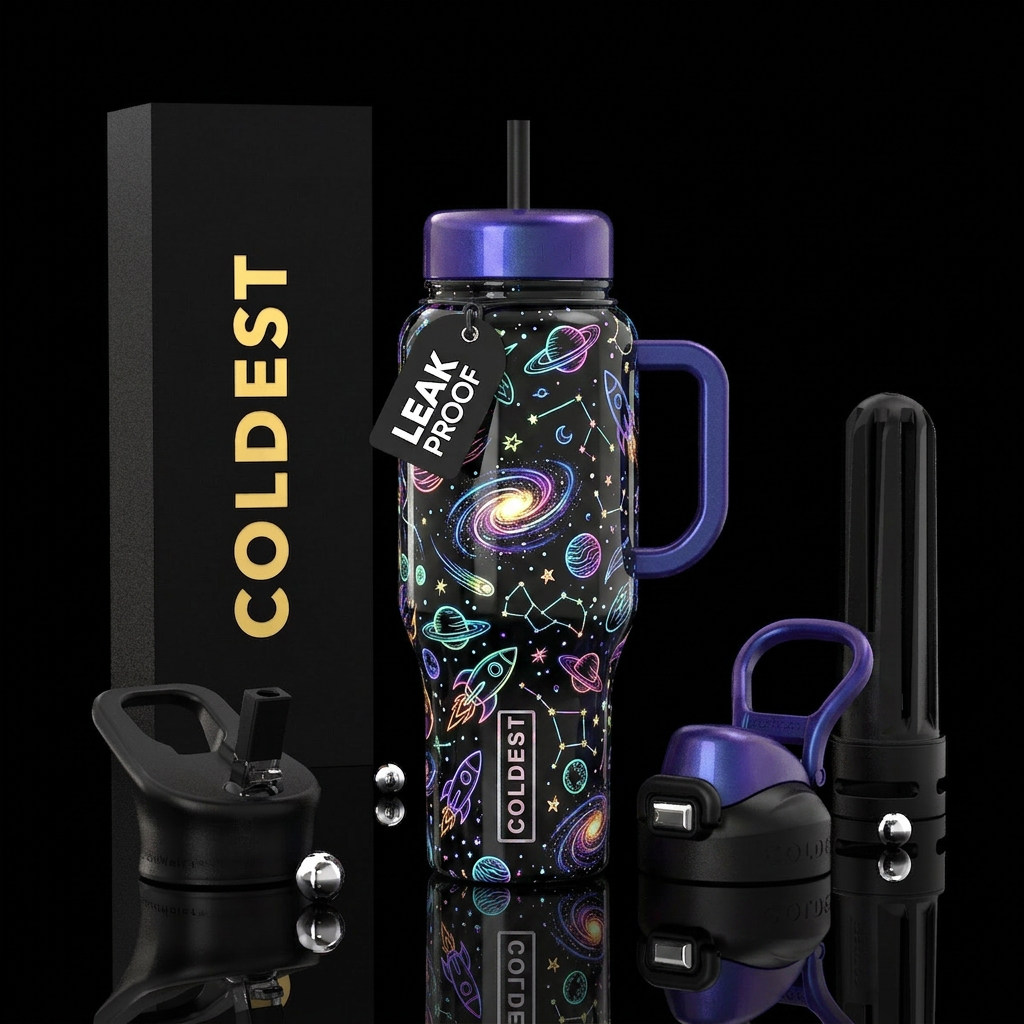 drawings space, glossy, glowie water bottle design