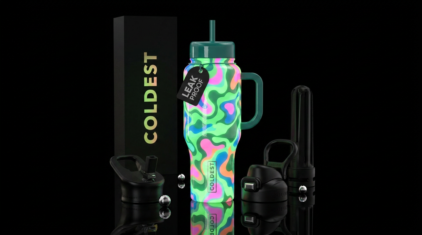 Glow in the dark groovy camo,glossy water bottle design