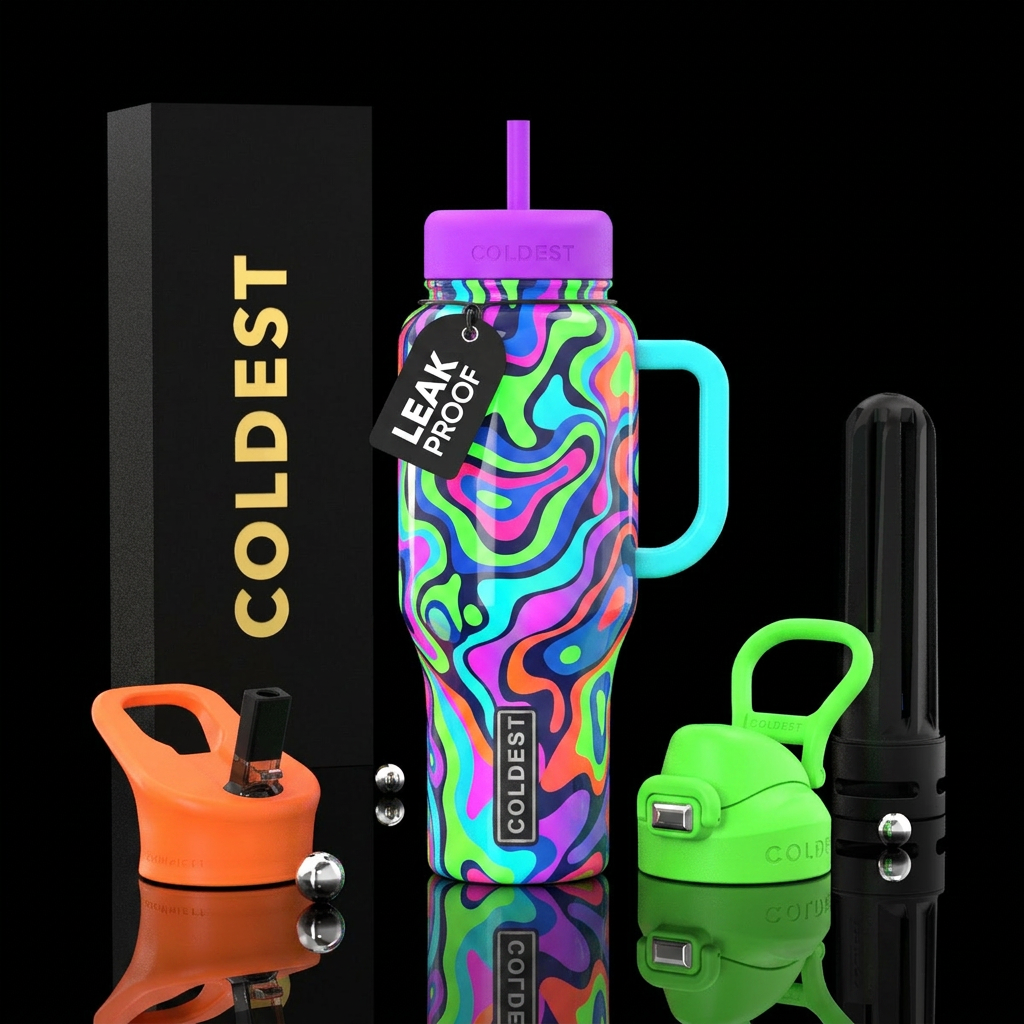 Glow in the dark groovy camo,glossy water bottle design
