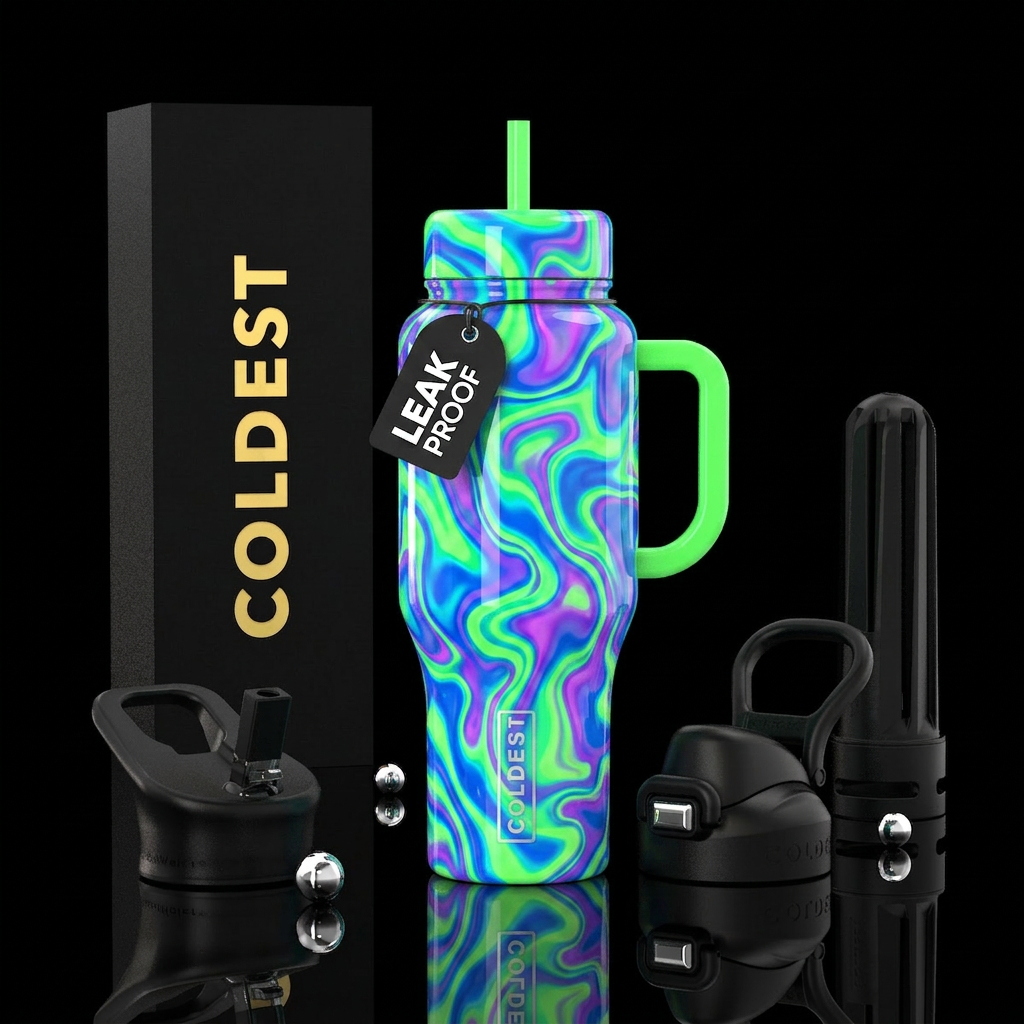 Glow in the dark groovy camo,glossy water bottle design