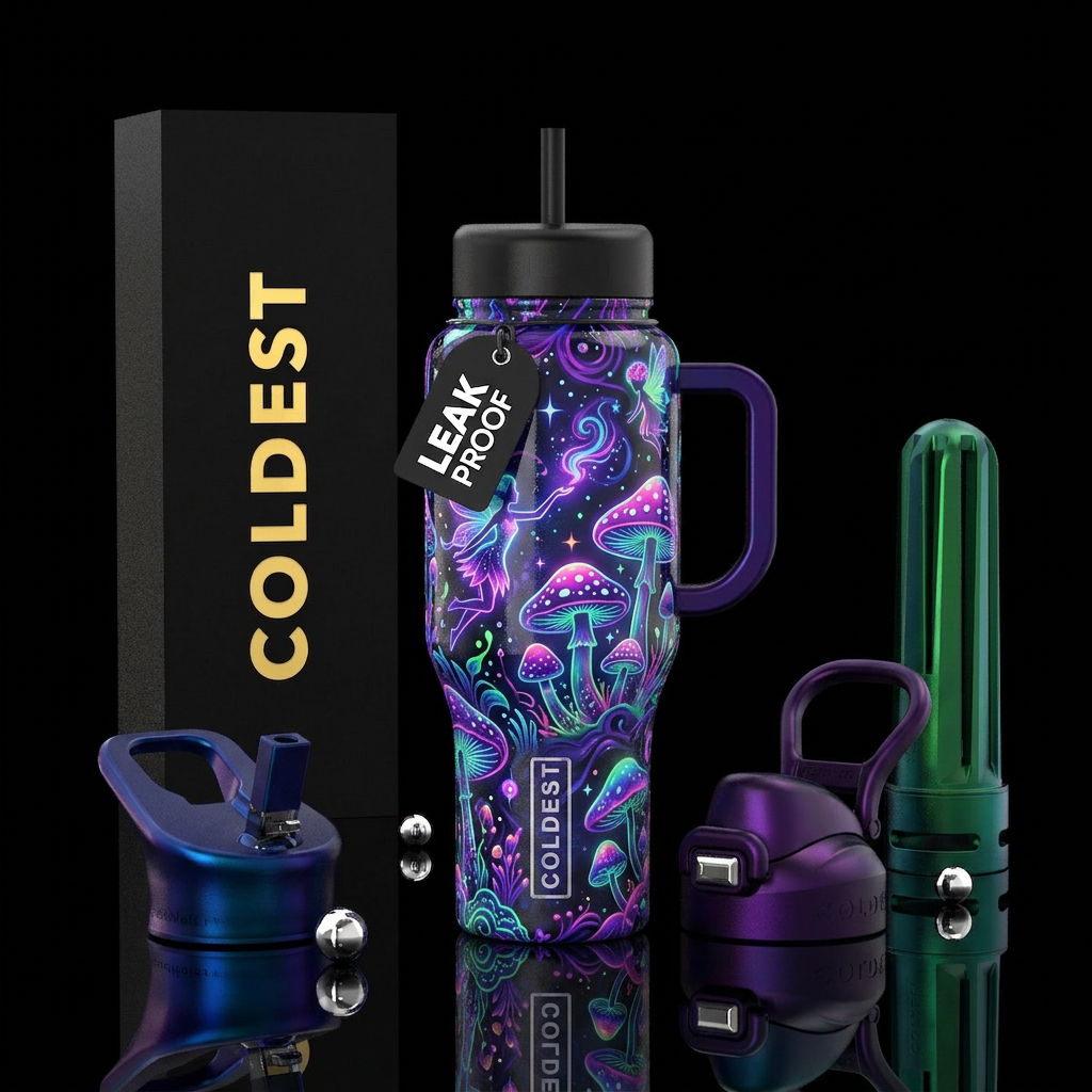 Faeries and magic mushrooms, glowie, psychedelic,g... water bottle design