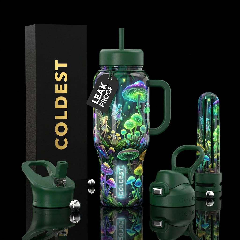 Faeries and magic mushrooms, glowie, psychedelic,g... water bottle design