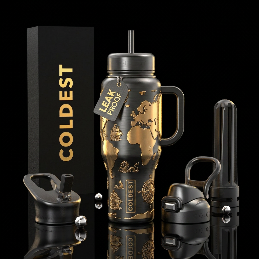 brushed dark charcoal-black metal. Fully wrapping ... water bottle design