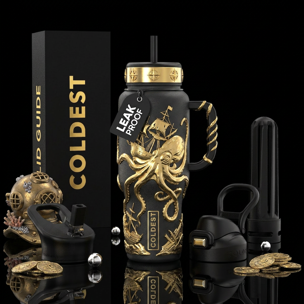 deep, textured matte black powder-coat finish. Scu... water bottle design