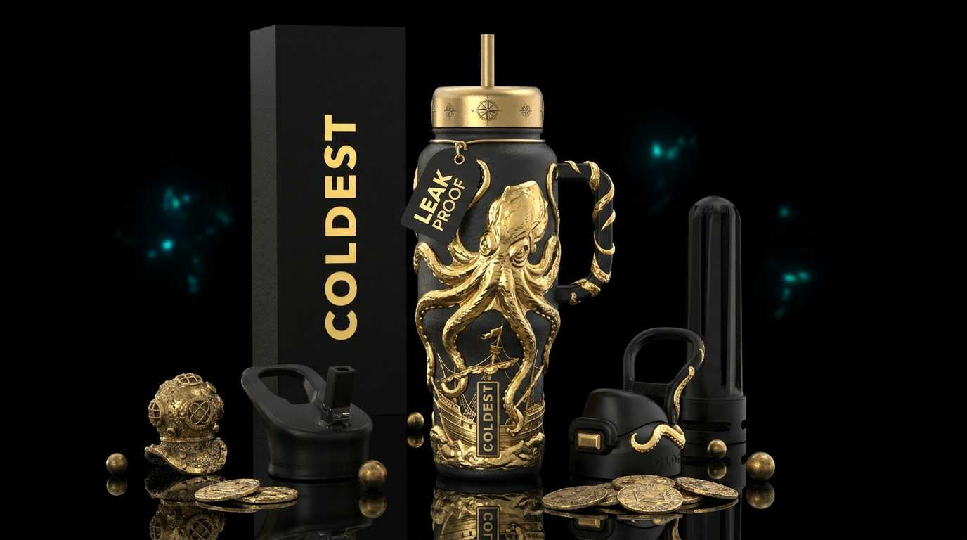 deep, textured matte black powder-coat finish. Scu... water bottle design