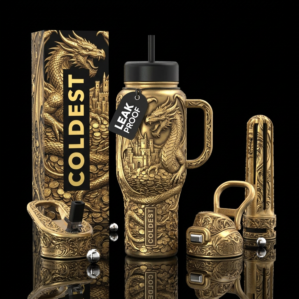 textured matte black powder-coated steel. The enti... water bottle design