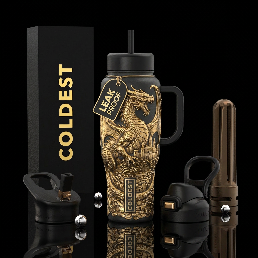 textured matte black powder-coated steel. The enti... water bottle design