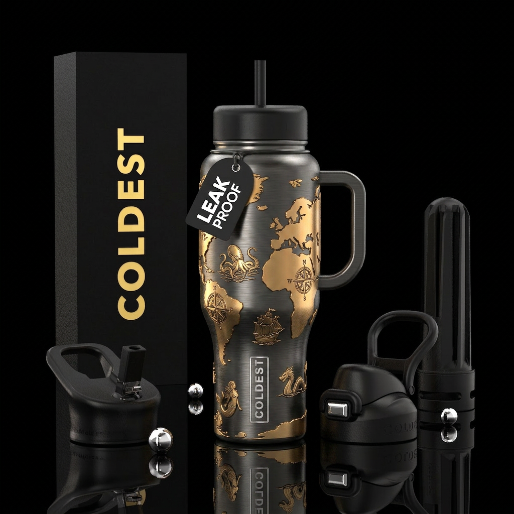 brushed dark charcoal-black metal. Fully wrapping ... water bottle design