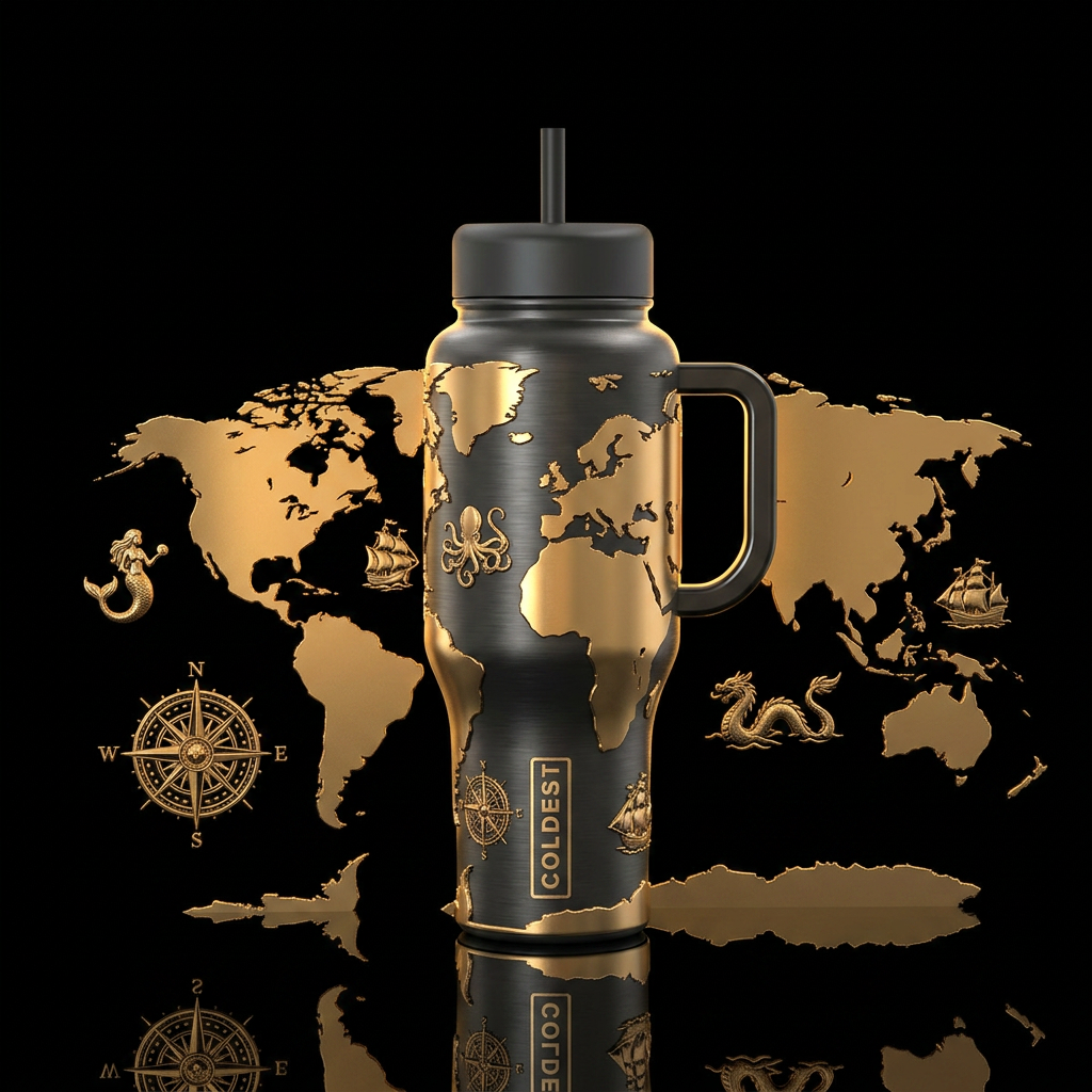 brushed dark charcoal-black metal. Fully wrapping ... water bottle design