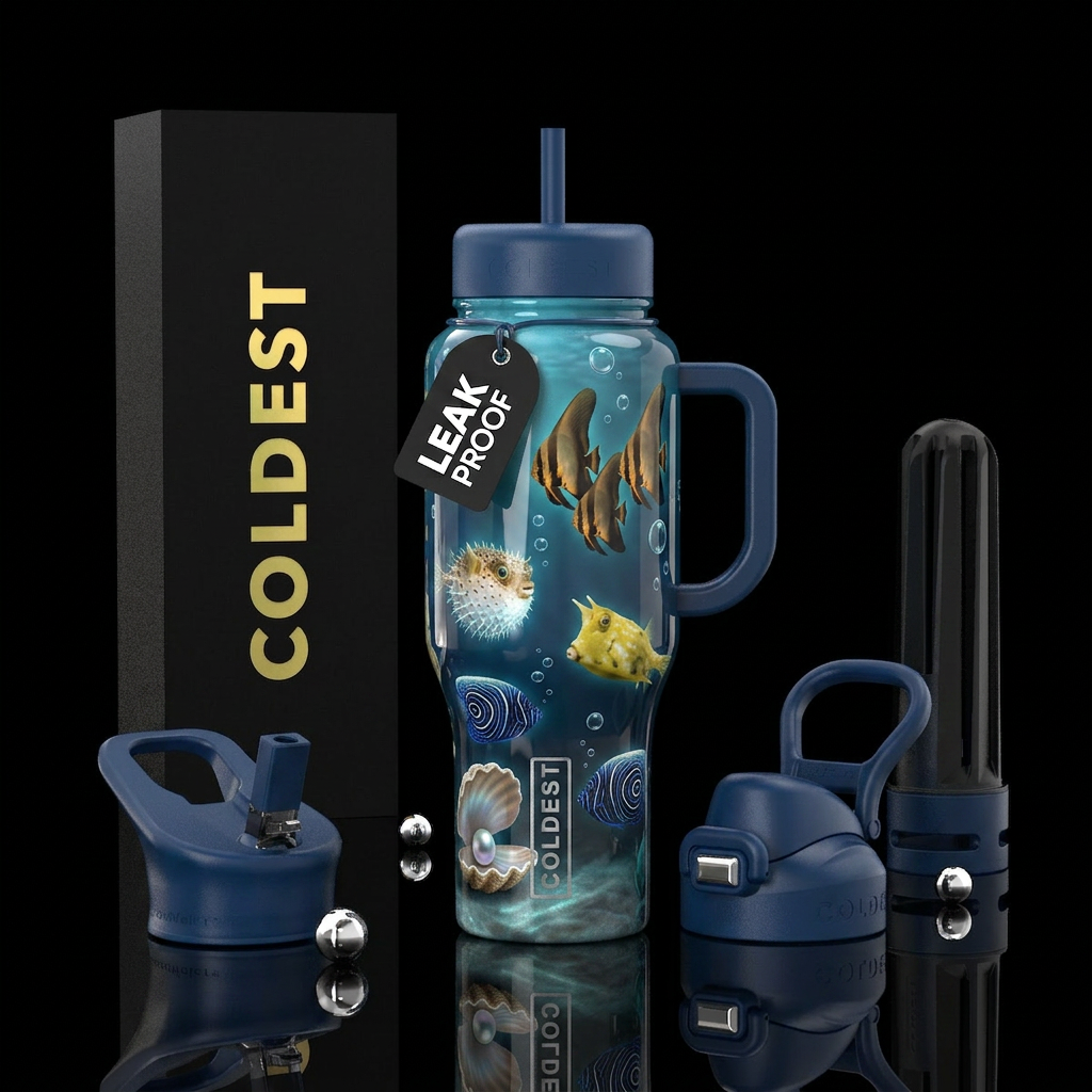 Black orange Batfish, spineybox pufferfish, yellow... water bottle design