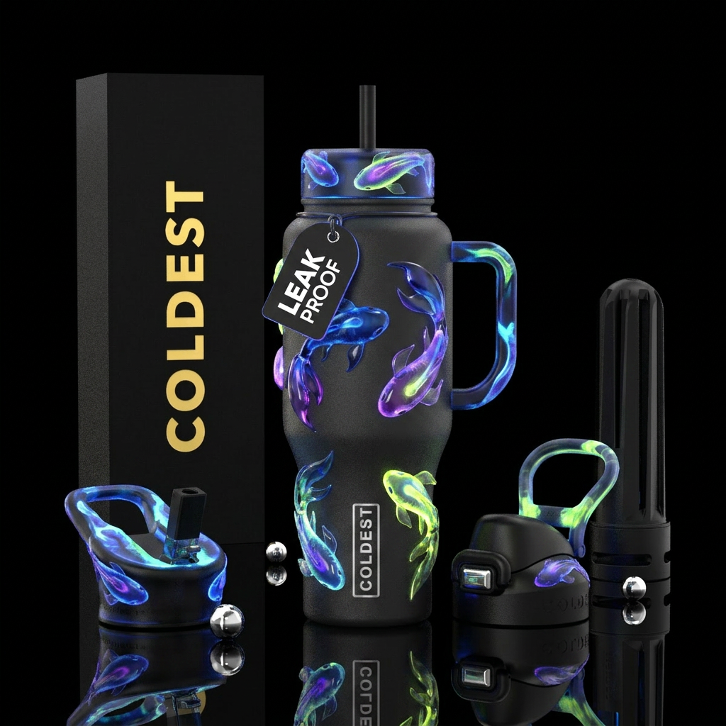 Ethereal fish, glossy, glowie water bottle design
