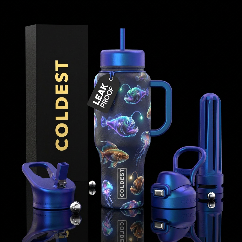 Ethereal fish, glossy, glowie water bottle design