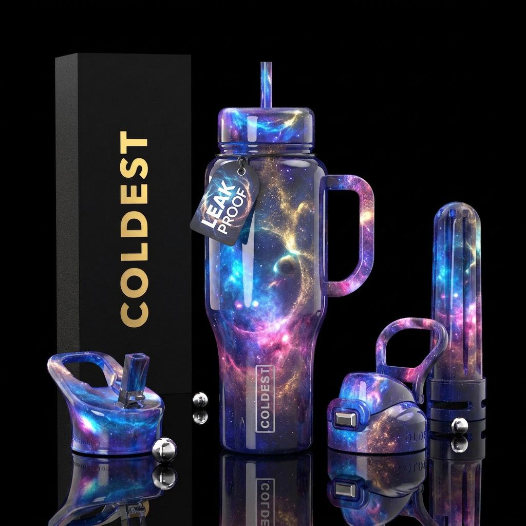 Ethereal mysterious, glossy, glowie, trompe-l'œil water bottle design