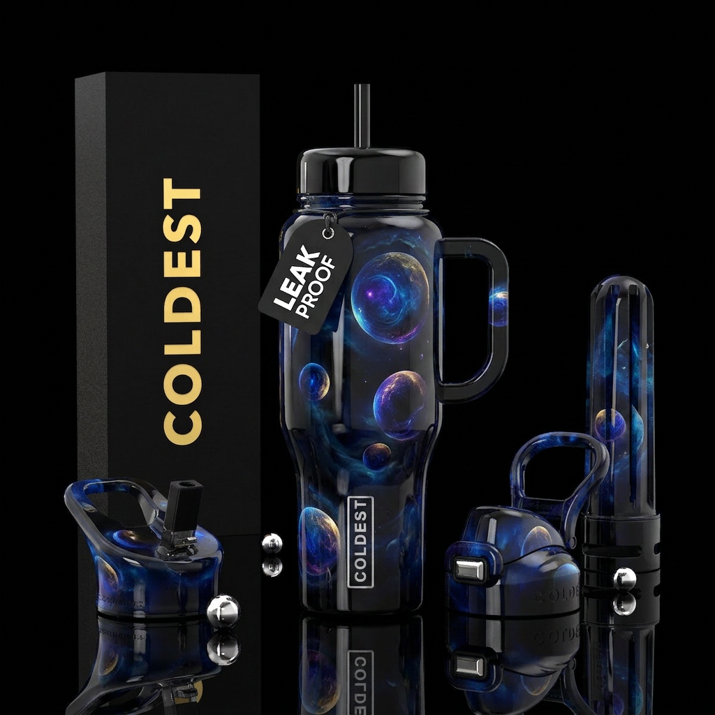 Ethereal ,darkness,mysterious, orbs,glossy, glowie... water bottle design