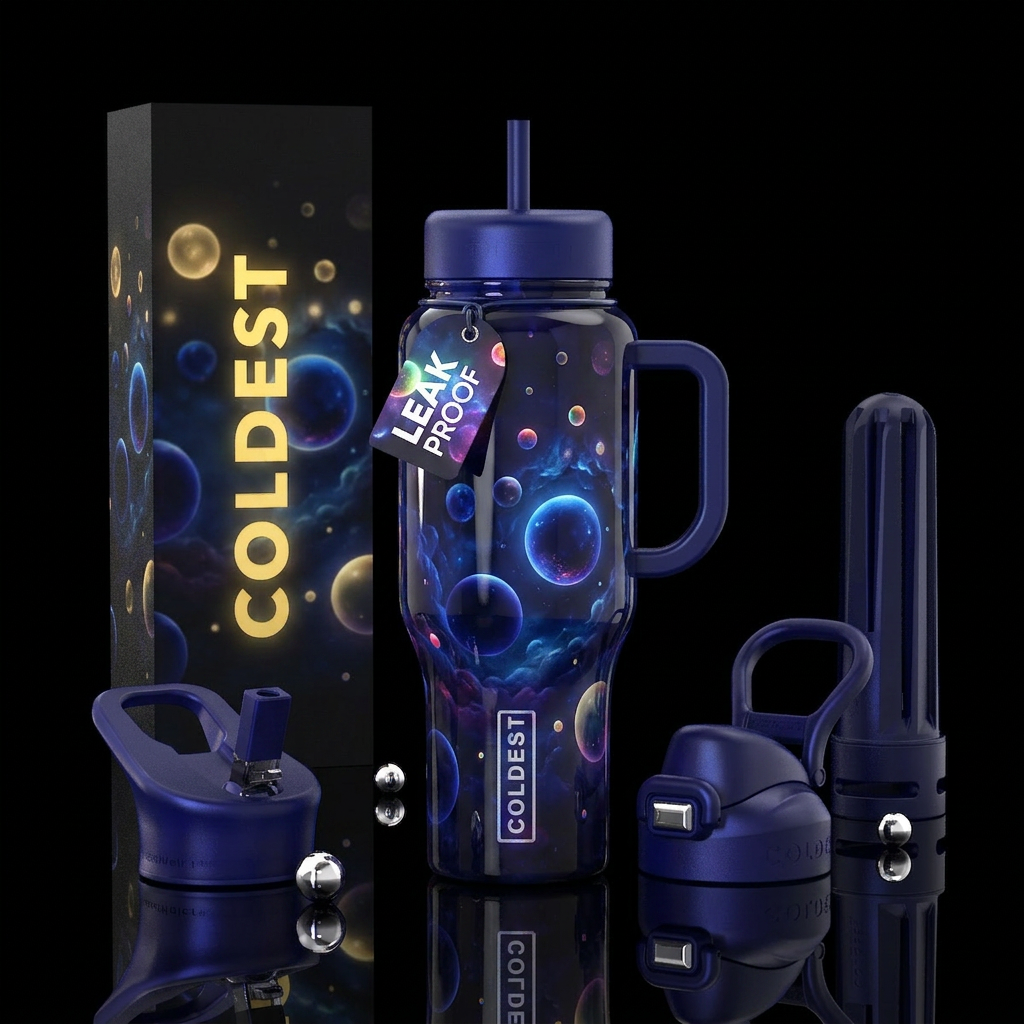 Ethereal ,darkness,mysterious, orbs,glossy, glowie... water bottle design