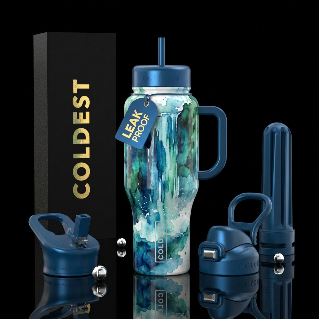 Watercolor waterfall, glossy water bottle design