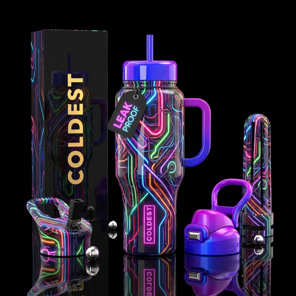 Neonlightspunk, glossy water bottle design
