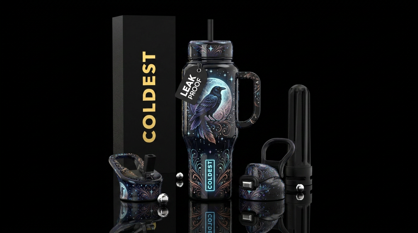 Crow moon, glossy, glowie, trompe-l'œil water bottle design