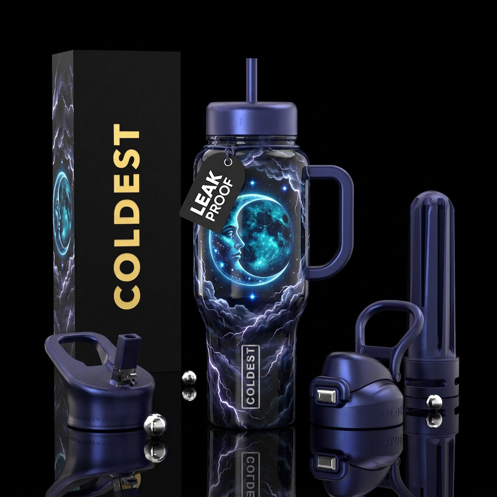 Storm moon, glossy, glowie, trompe-l'œil water bottle design