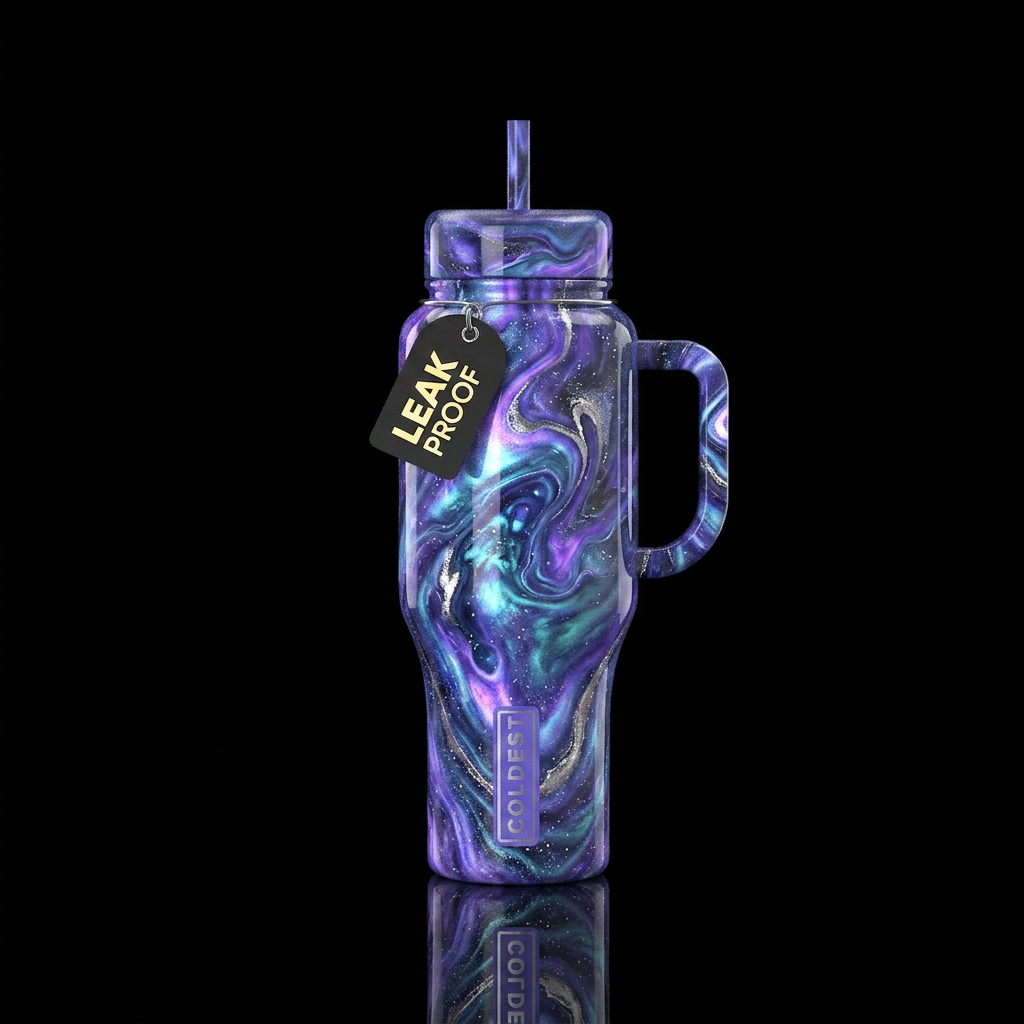 stunning nebula swirl and deep resin marbling fini... water bottle design