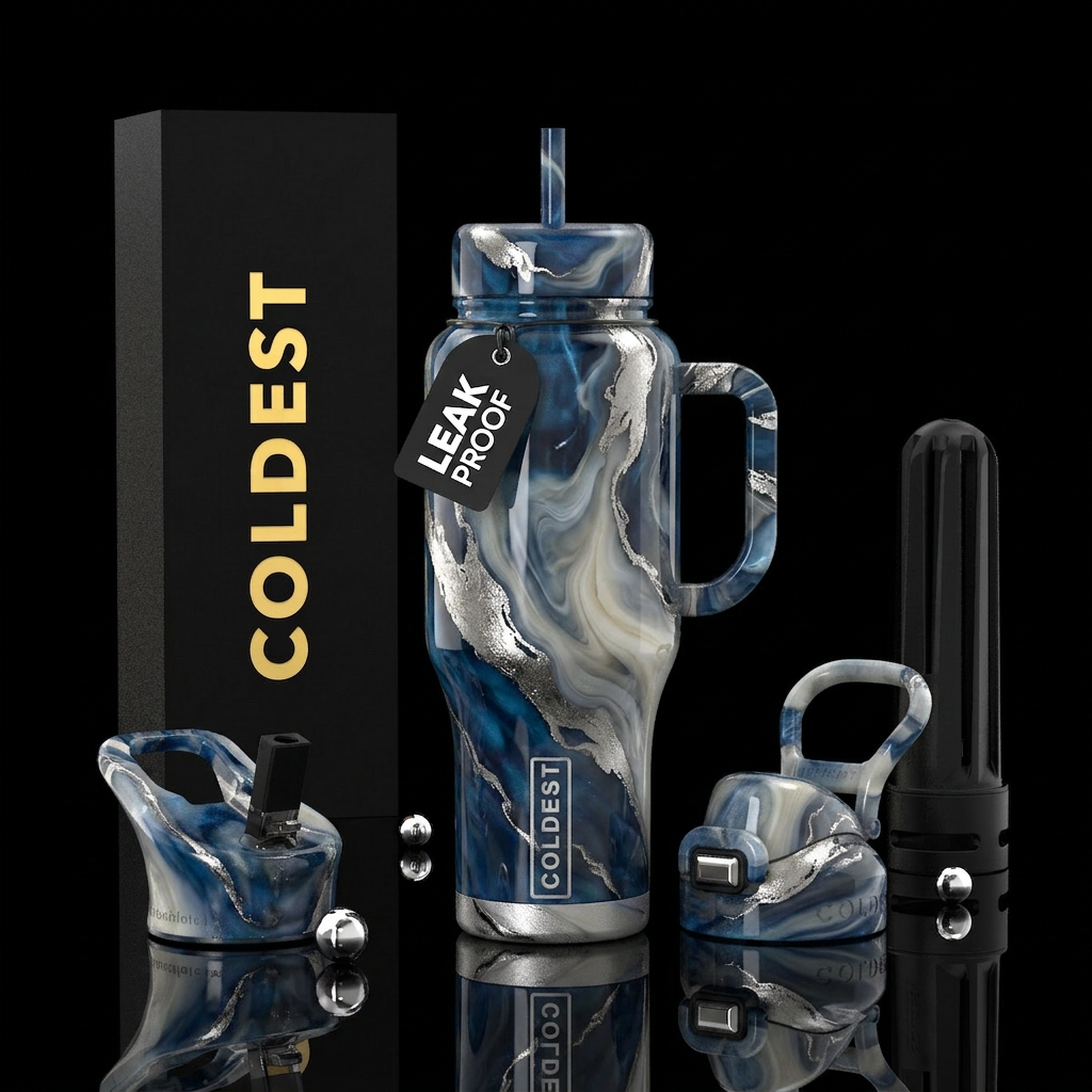 inspired by Gilded Age Estate opulence, sapphire,p... water bottle design