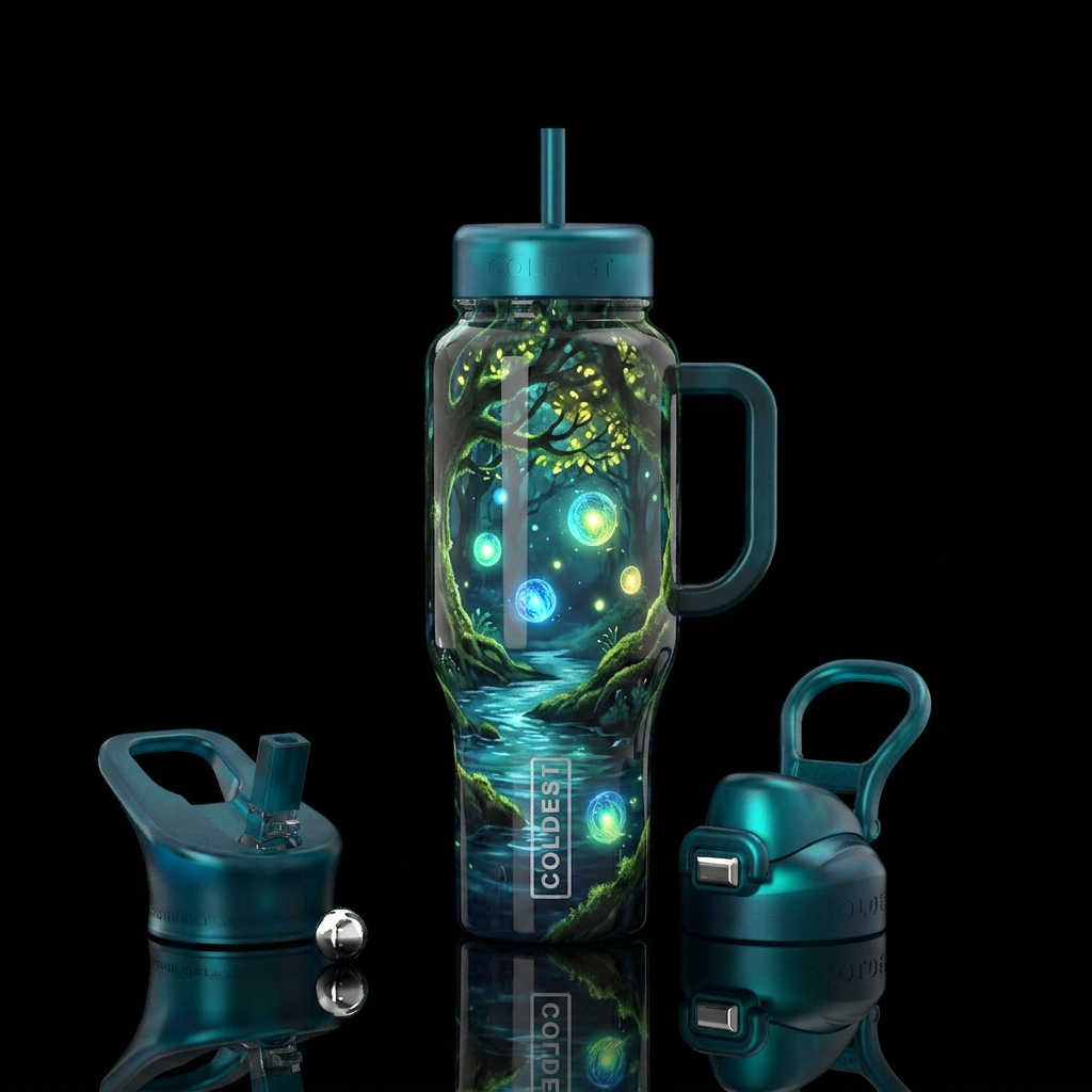 Detailed willow the wisps in an enchanted forest f... water bottle design