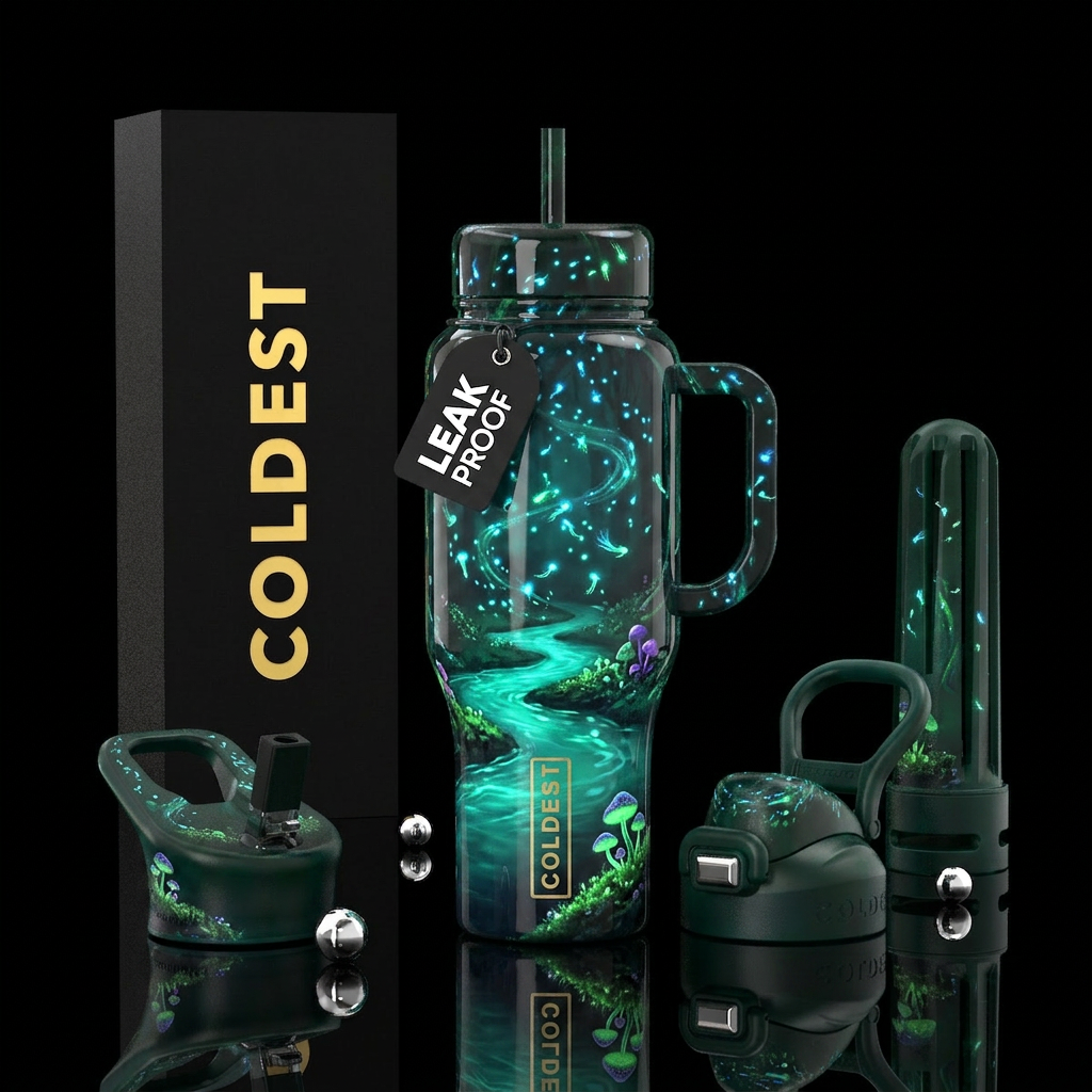 Detailed willow the wisps in an enchanted forest f... water bottle design