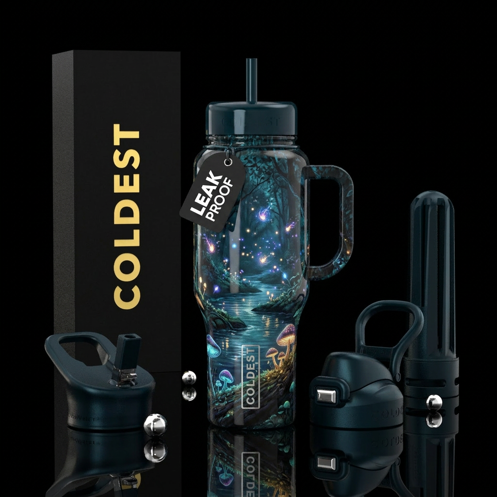 Hyper-realistic detailed willow the wisps in an en... water bottle design