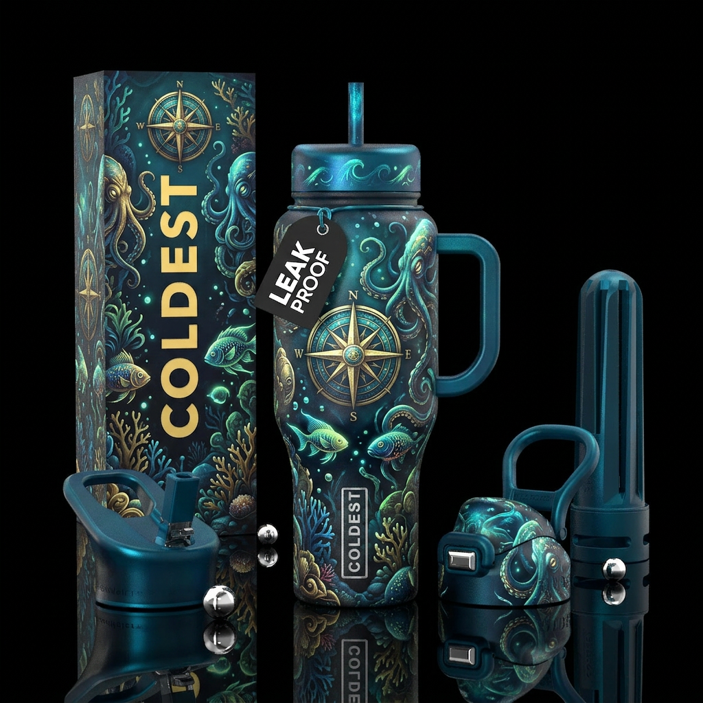 Sailors fantasy, glowie, glossy, trompe-l'œil, fan... water bottle design