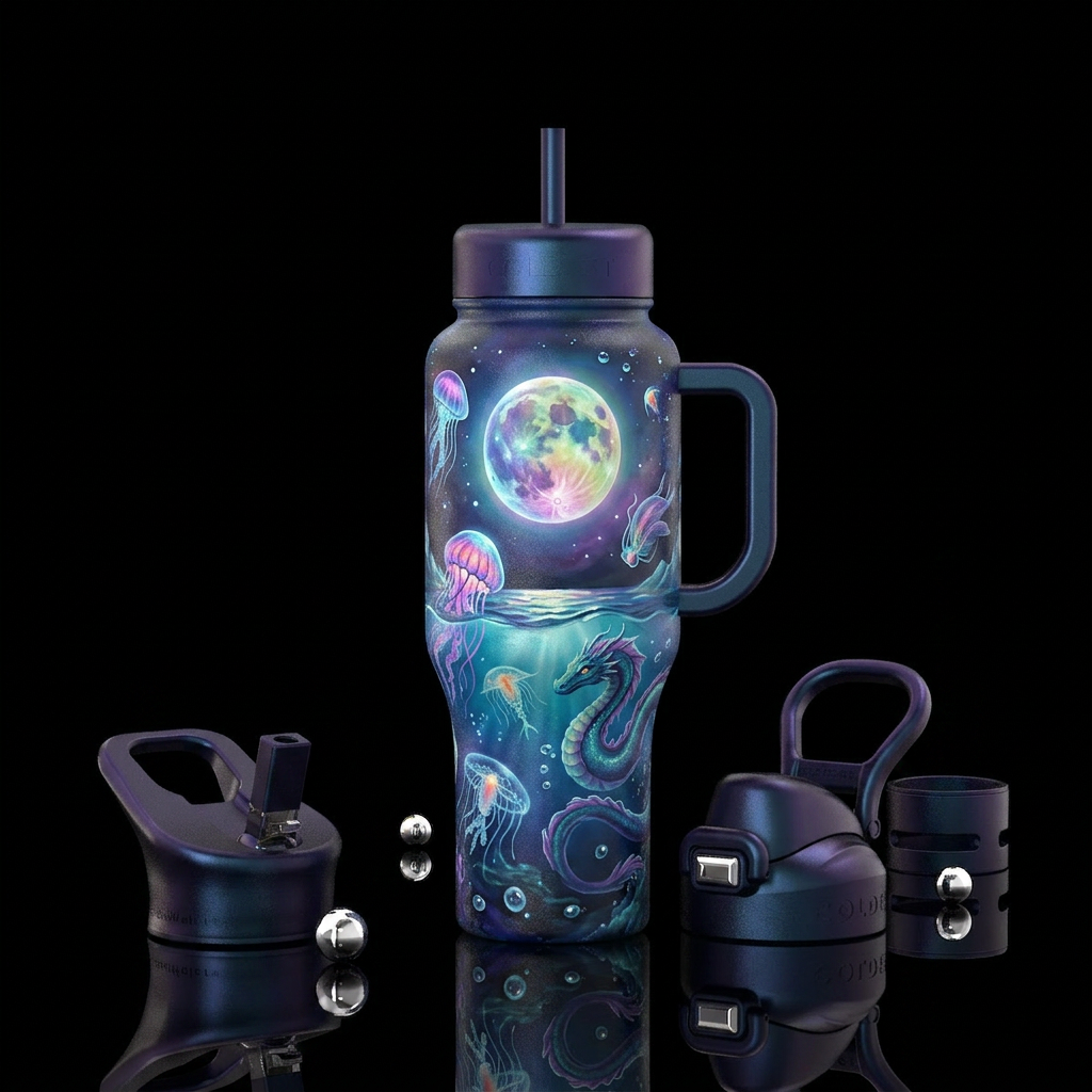 Sailors fantasy, glowie, glossy, trompe-l'œil, fan... water bottle design