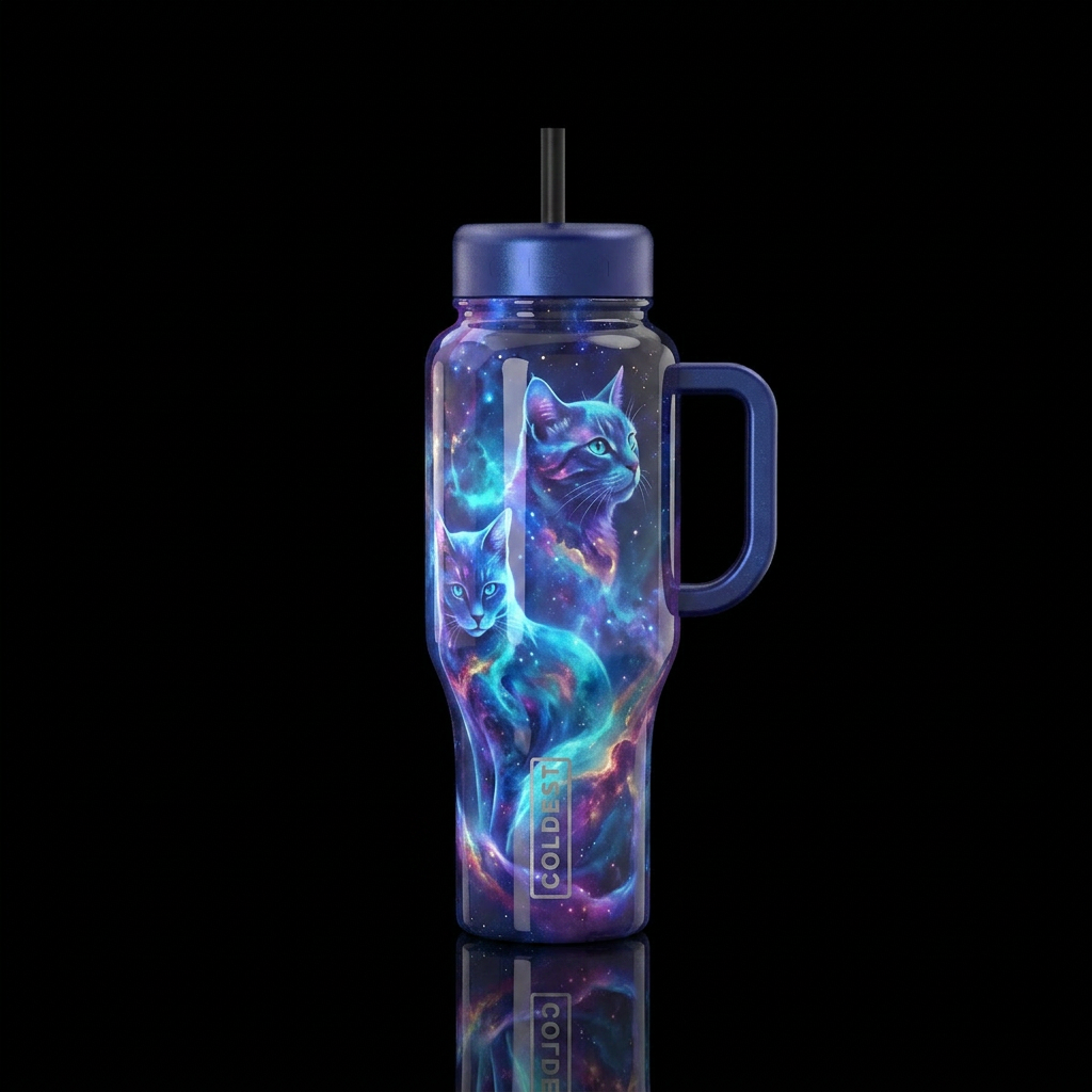 Ethereal,cat,glossy, trompe-l'œil water bottle design