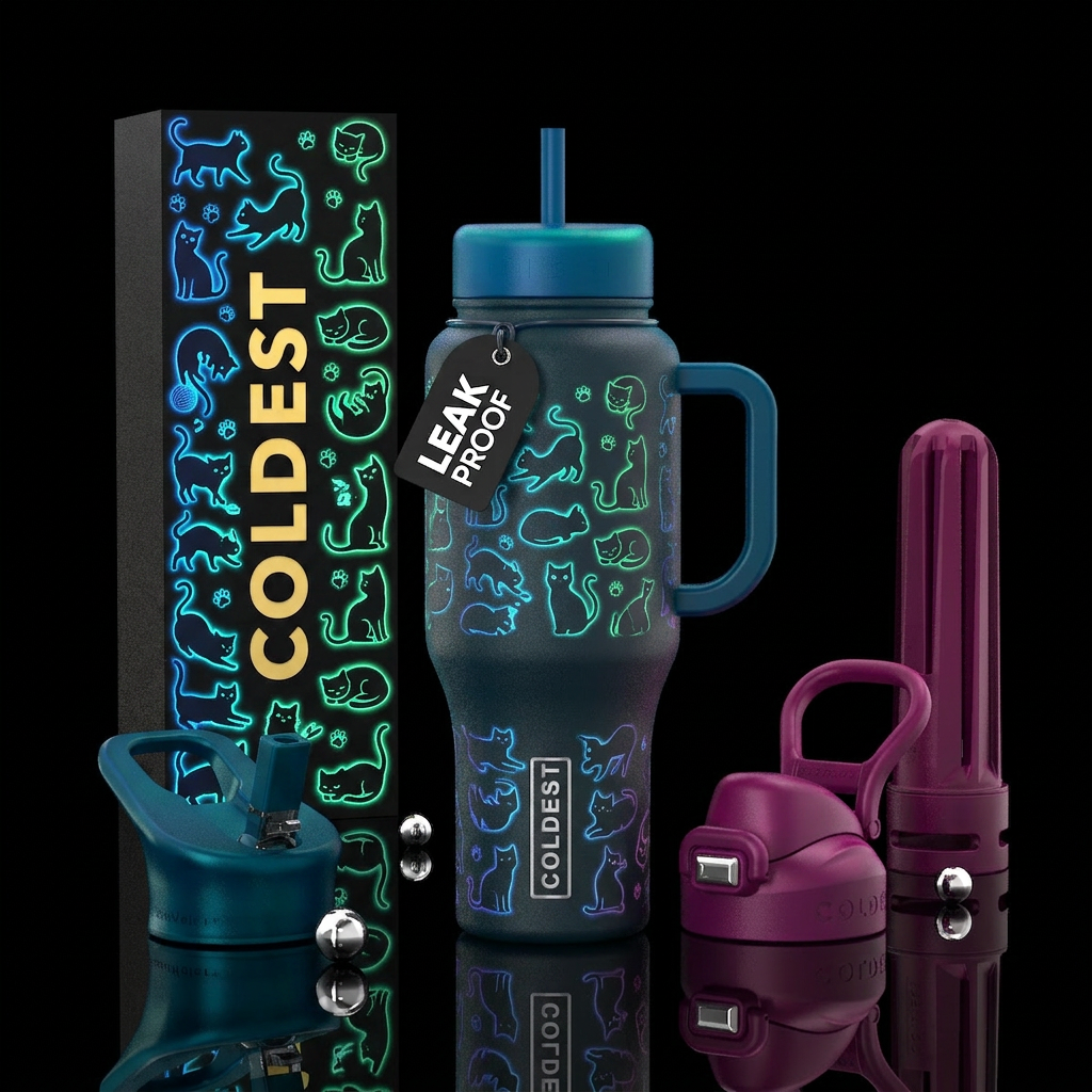 Glowie cat silhouettes playing in different poses ... water bottle design