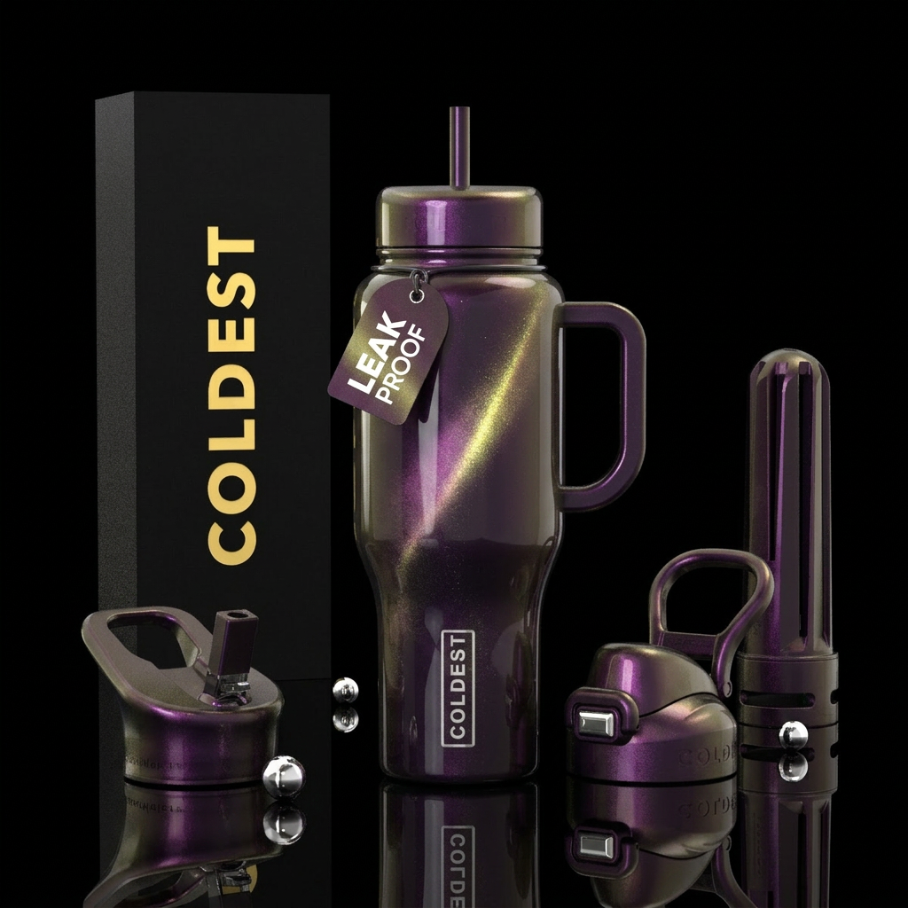 Catseye effect, glossy water bottle design