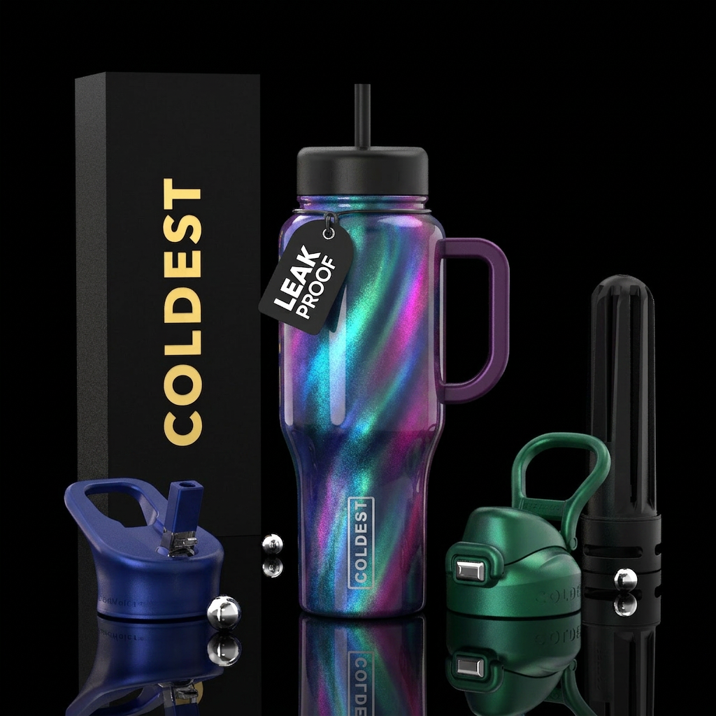 Catseye effect, glossy, trompe-l'œil water bottle design
