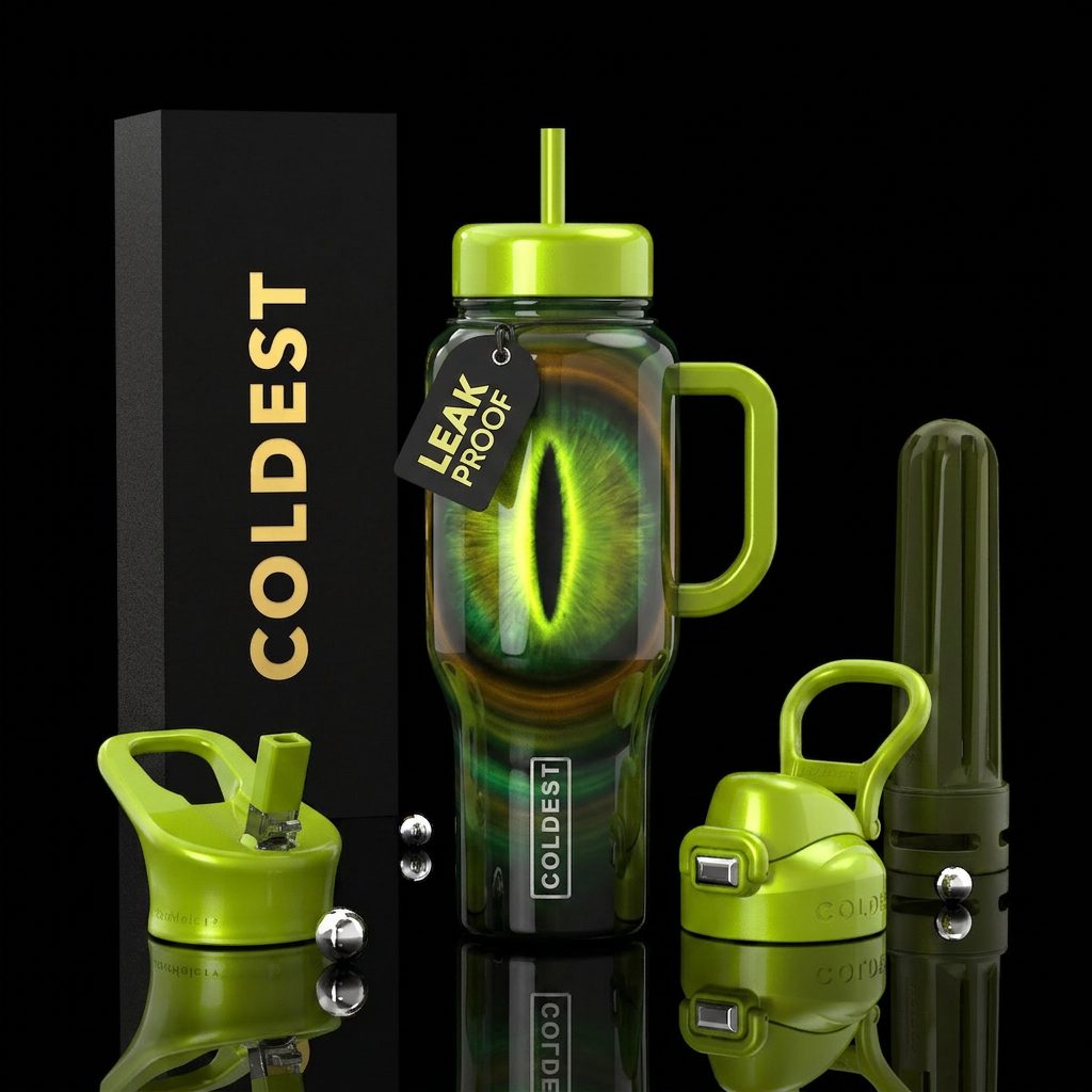 Catseye effect, glossy, trompe-l'œil water bottle design