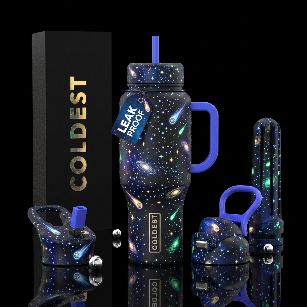 Tiny stars tiny comets,, glossy, trompe-l'œil ,glo... water bottle design
