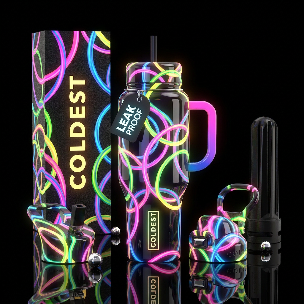 Hoolahoops, glossy, trompe-l'œil ,glow in the dark water bottle design