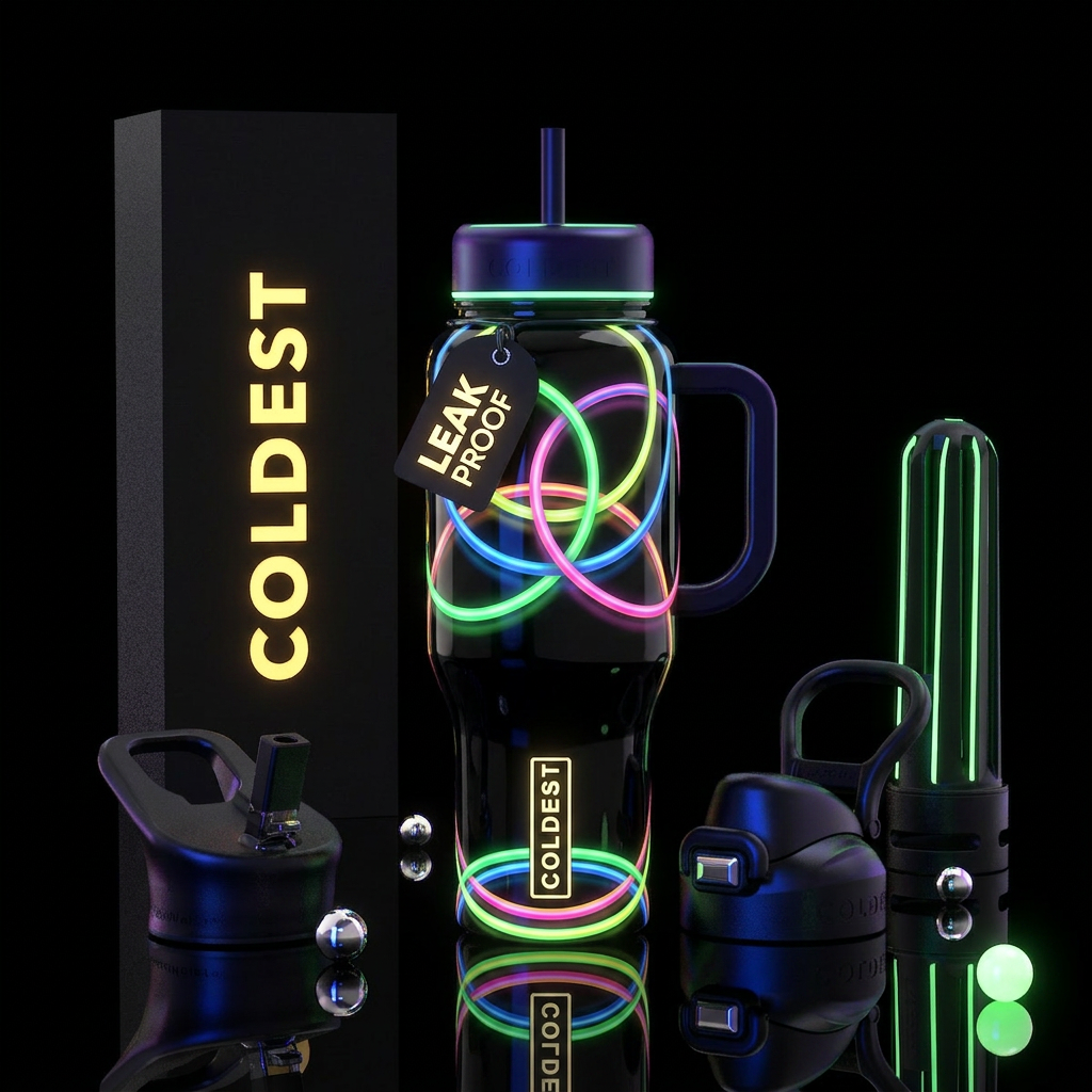 Hoolahoops, glossy, trompe-l'œil ,glow in the dark water bottle design