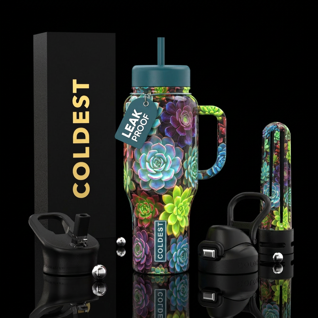 Eye popping succulents, glossy, glowie, trompe-l'œ... water bottle design