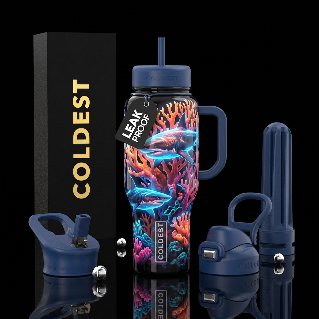 Glowie coral and glowie sharks, glossy,trompe-l'œi... water bottle design