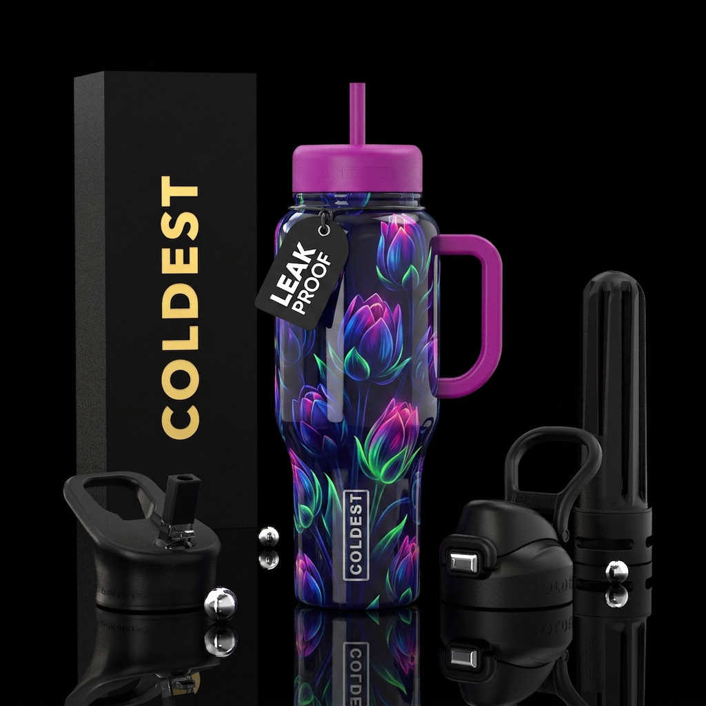 Glowie flower buds, glossy,trompe-l'œil water bottle design