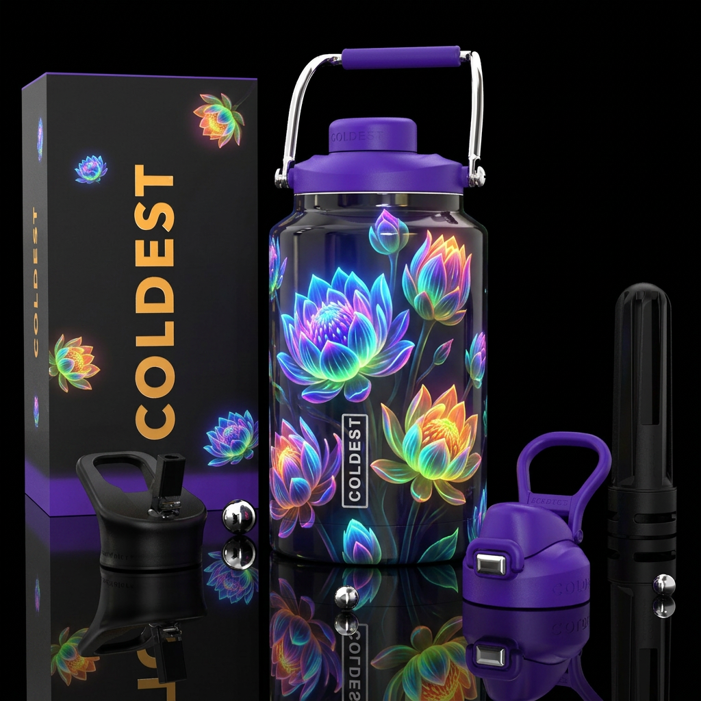 Glowie flower buds, glossy,trompe-l'œil water bottle design