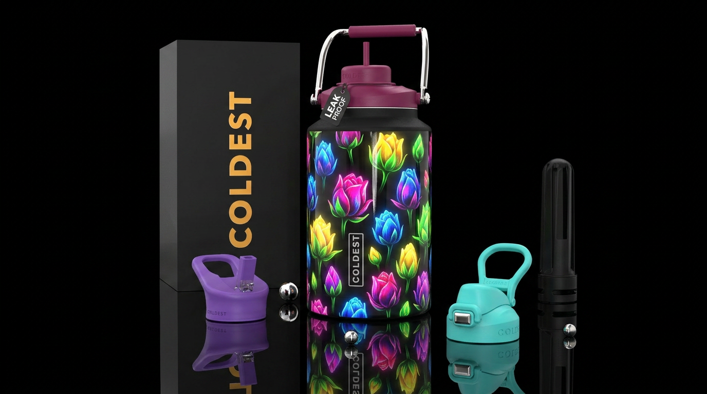 Glowie flower buds, glossy,trompe-l'œil water bottle design
