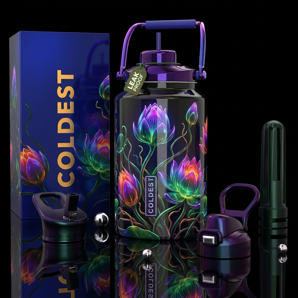 Glowie water lily buds, glossy,trompe-l'œil water bottle design